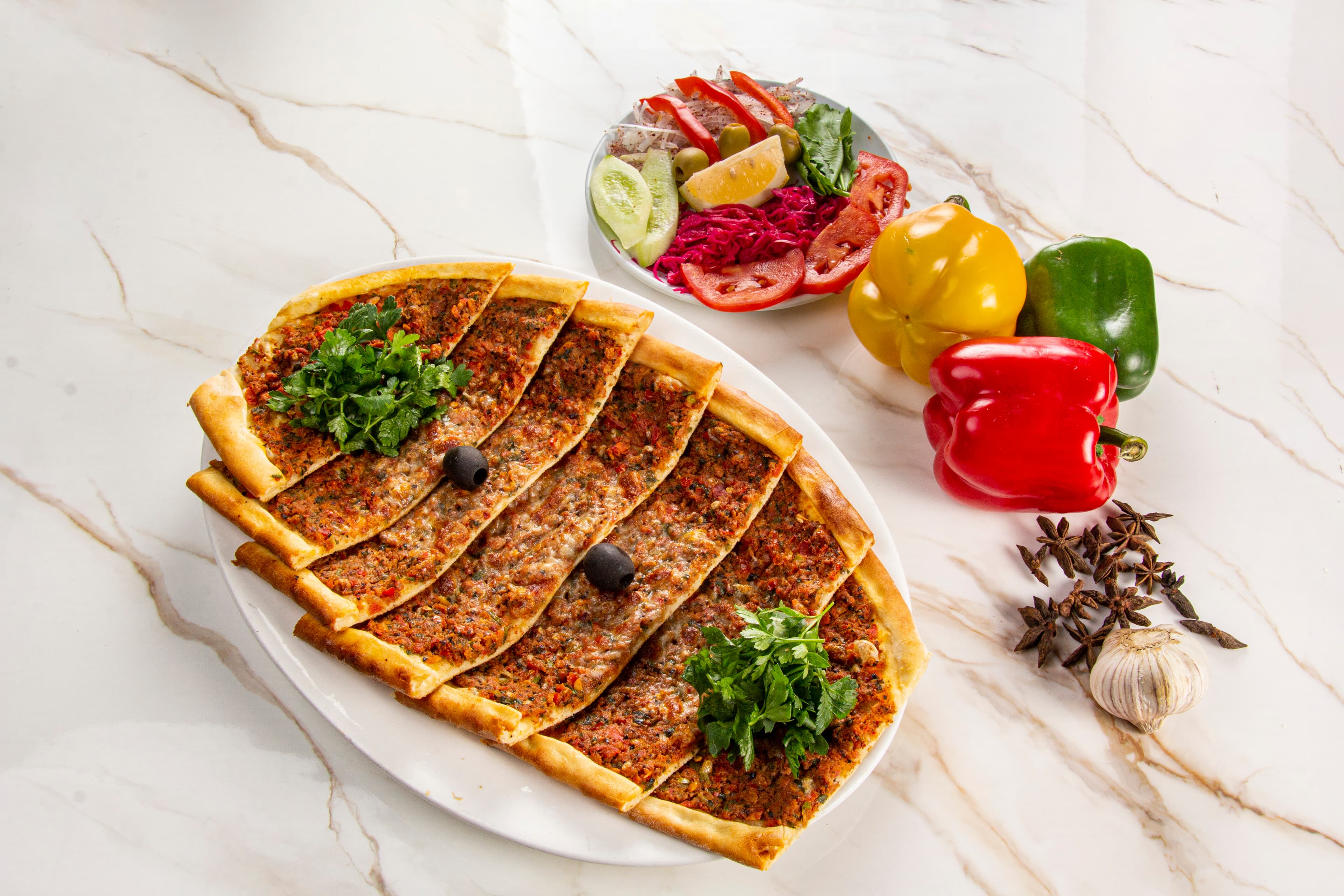 Turkish Pida with Yellow Cheese and Ground Beef